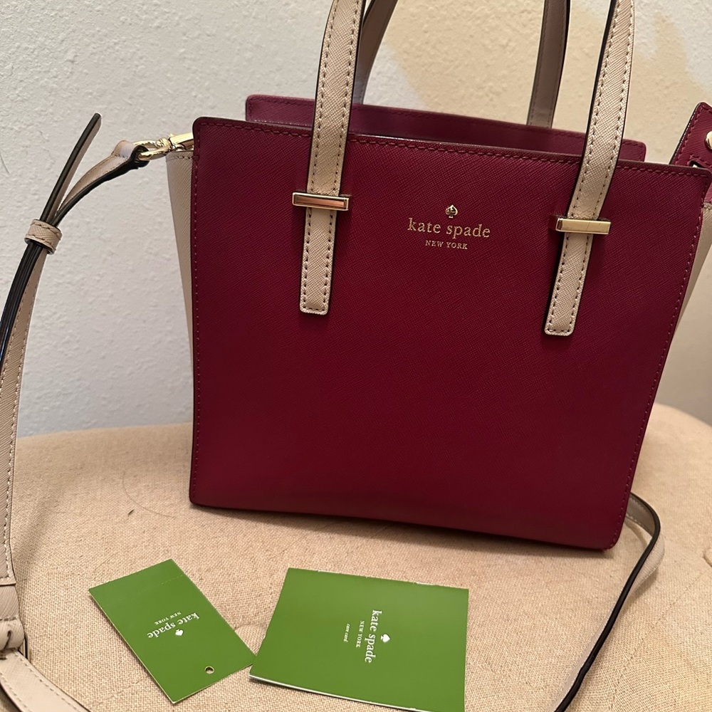 Kate Spade Red/burgundy, and Tan mini Tote Bag